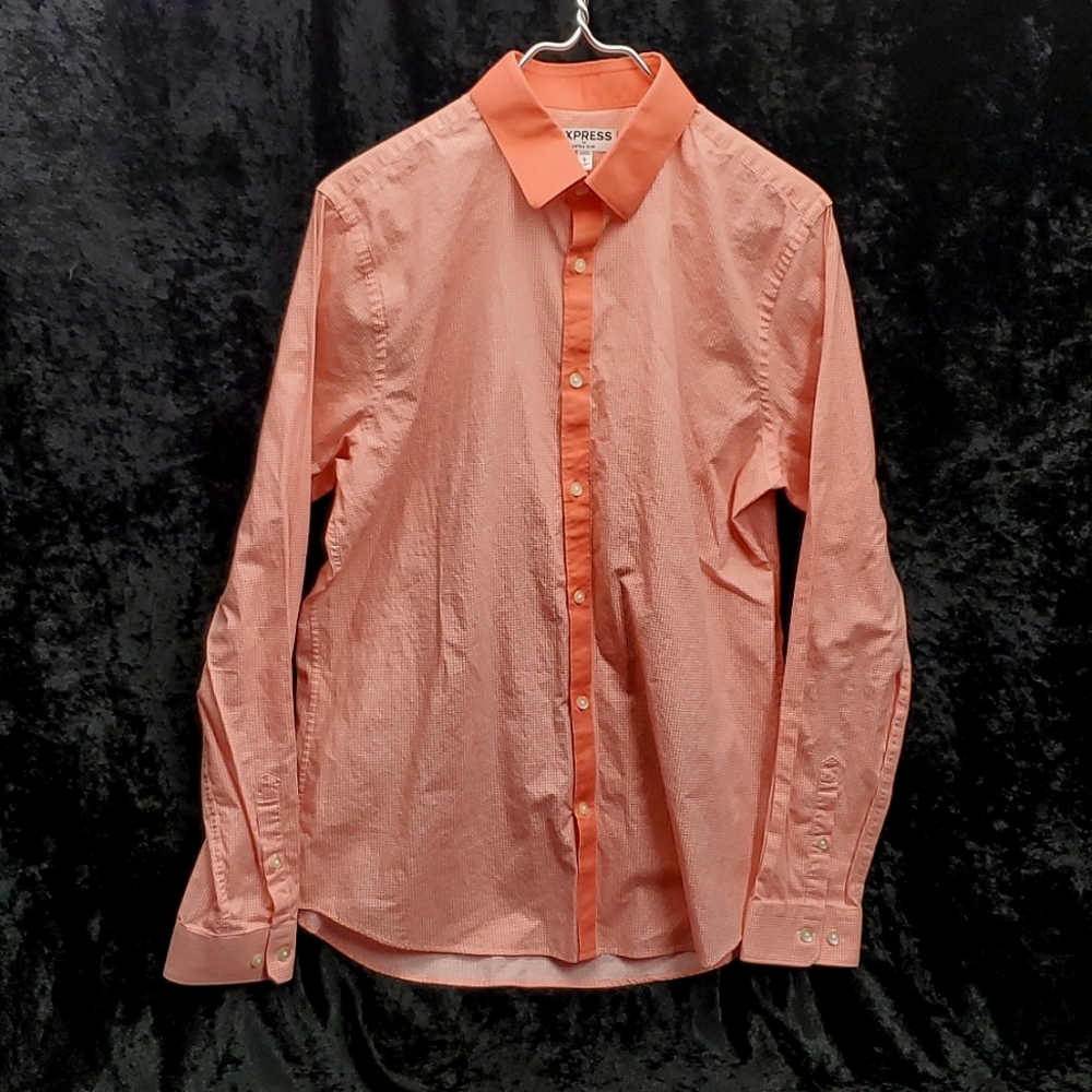 Express Extra Slim Fit Cotton Long Sleeve Button Up Shirt Large 16-16.5 Coral
